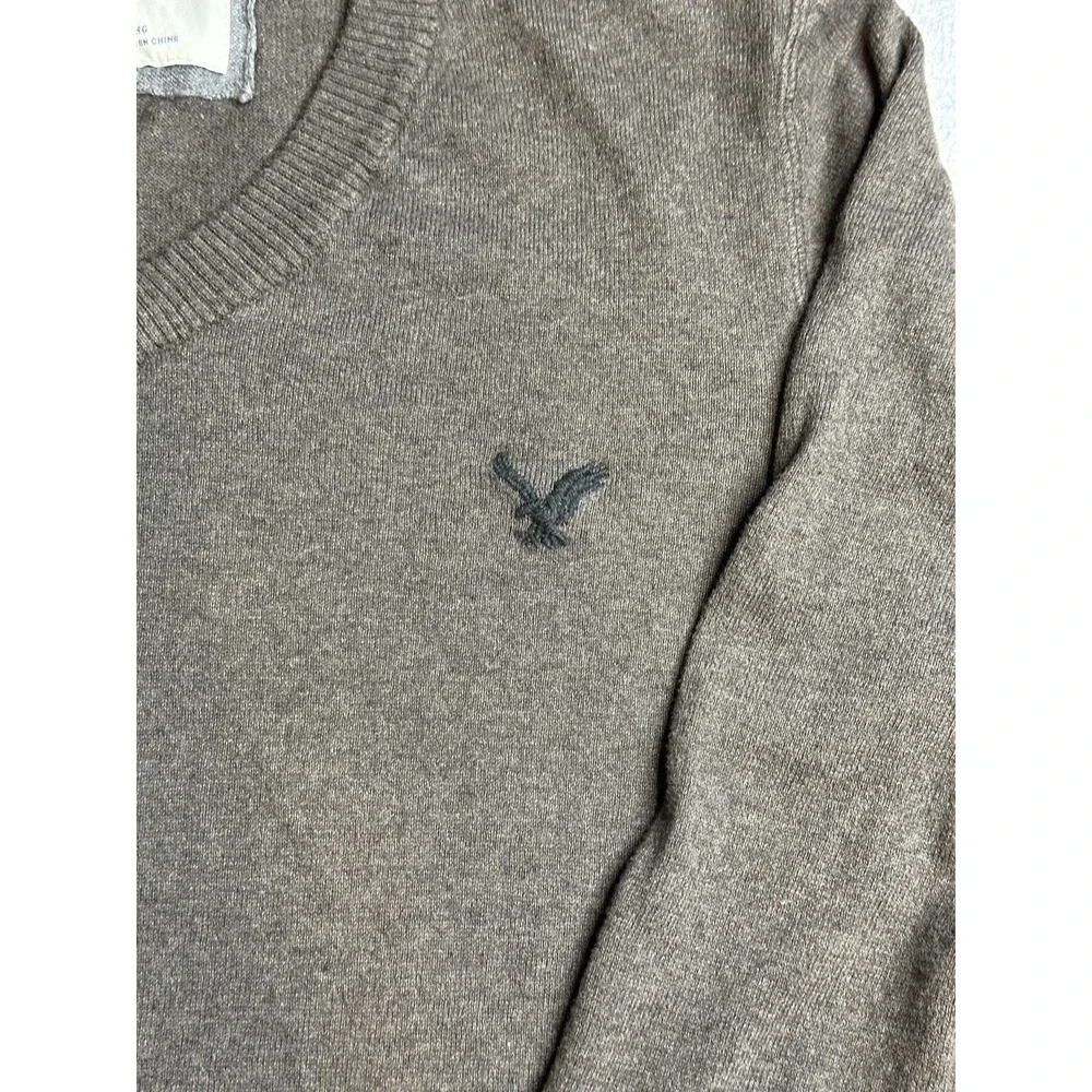 American Eagle Sweater Mens XL Vintage Fit Brown V-Neck Cotton 016579530 9351